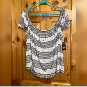 White and black stripped off the shoulder shirt